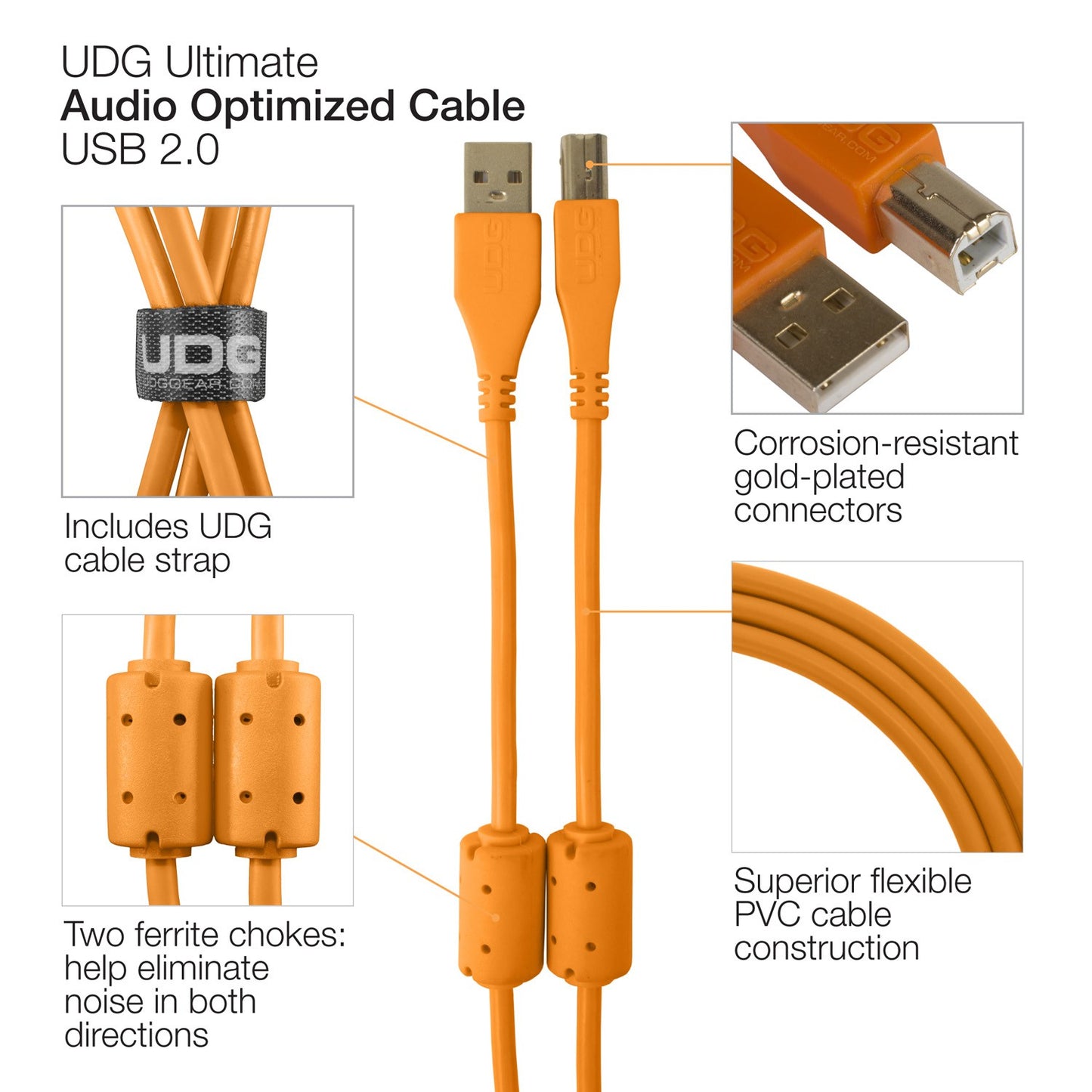 UDG Ultimate USB Cable 2.0 A-B Orange Angled