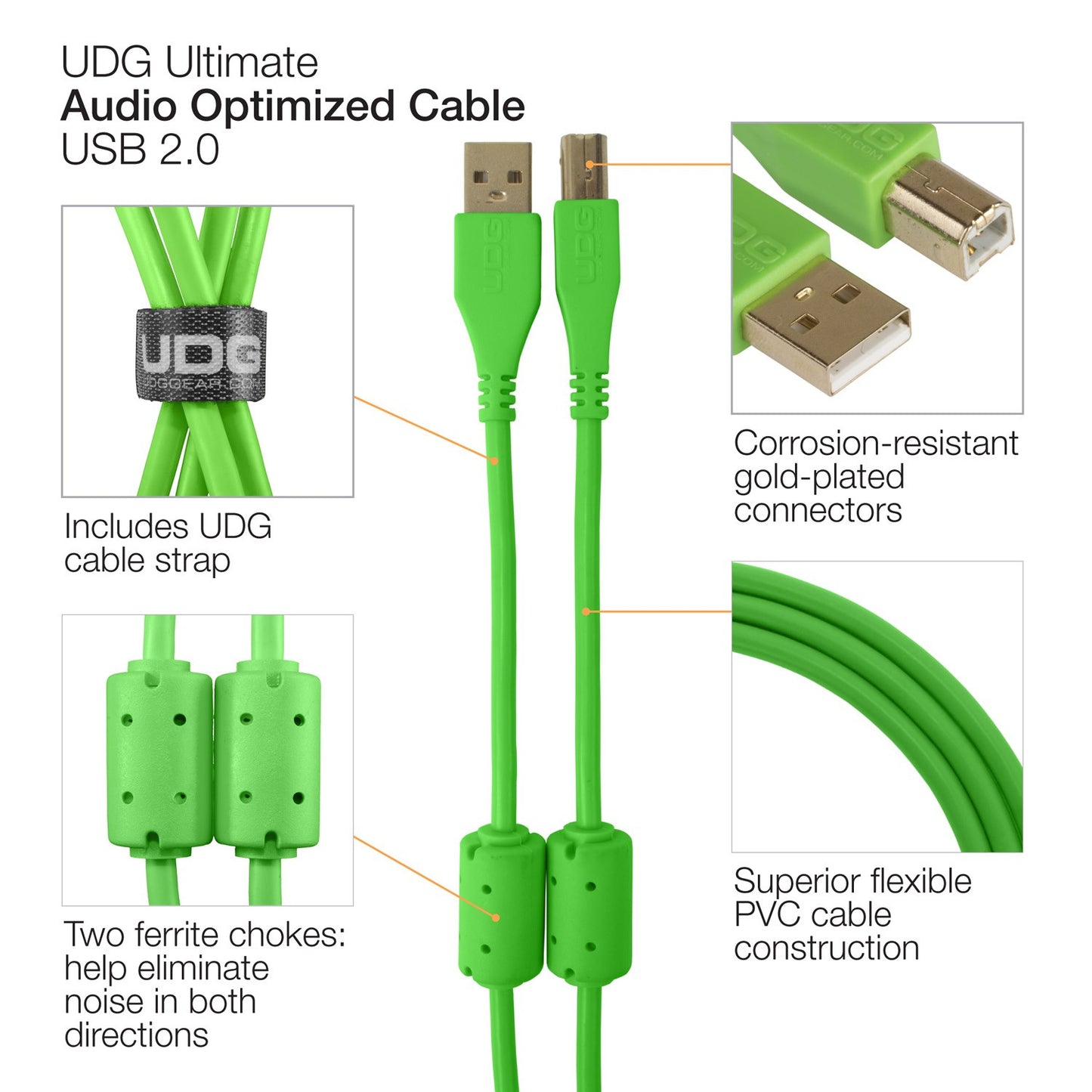 UDG Ultimate USB Cable 2.0 A-B Green Straight