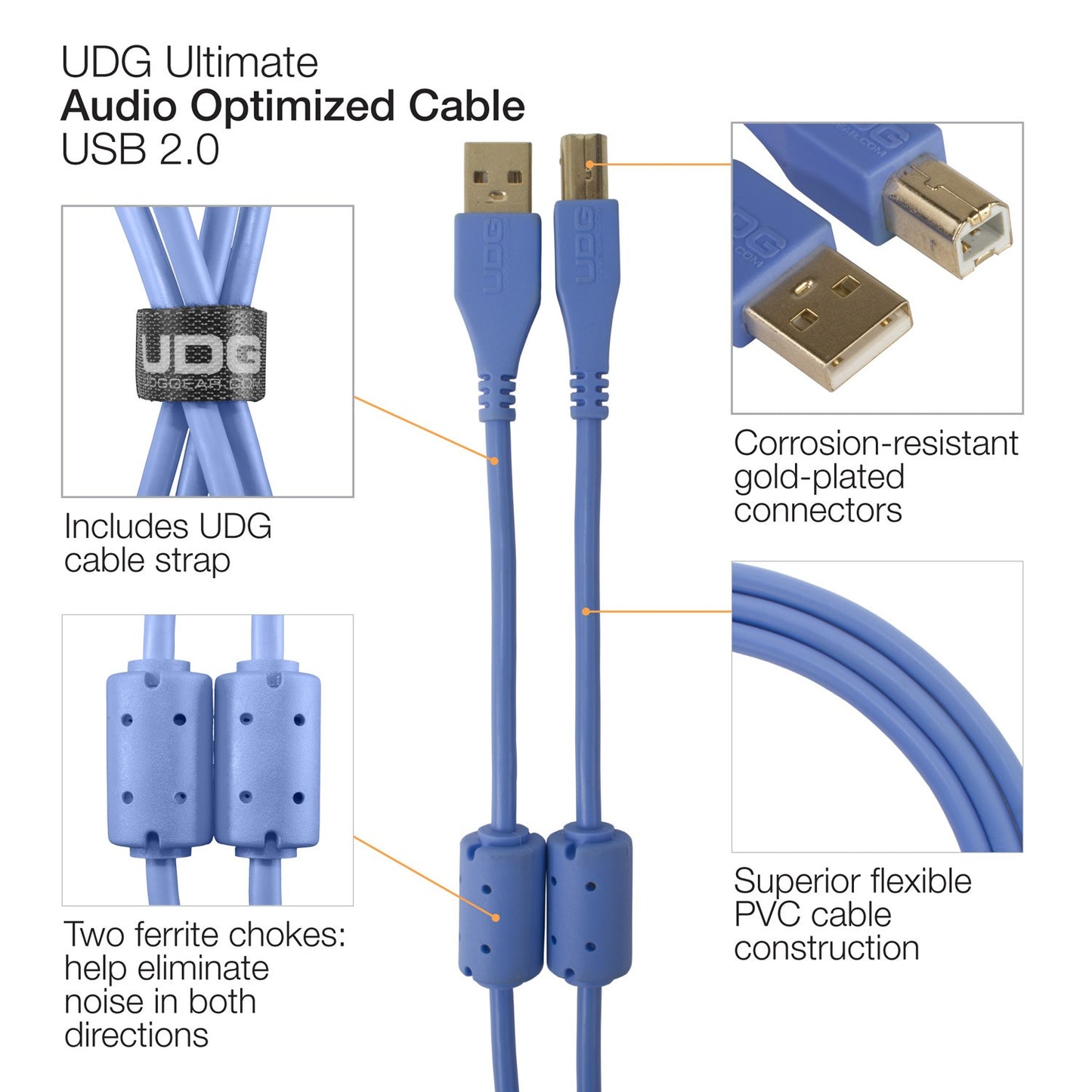 UDG Ultimate USB Cable 2.0 A-B Light Blue Straight