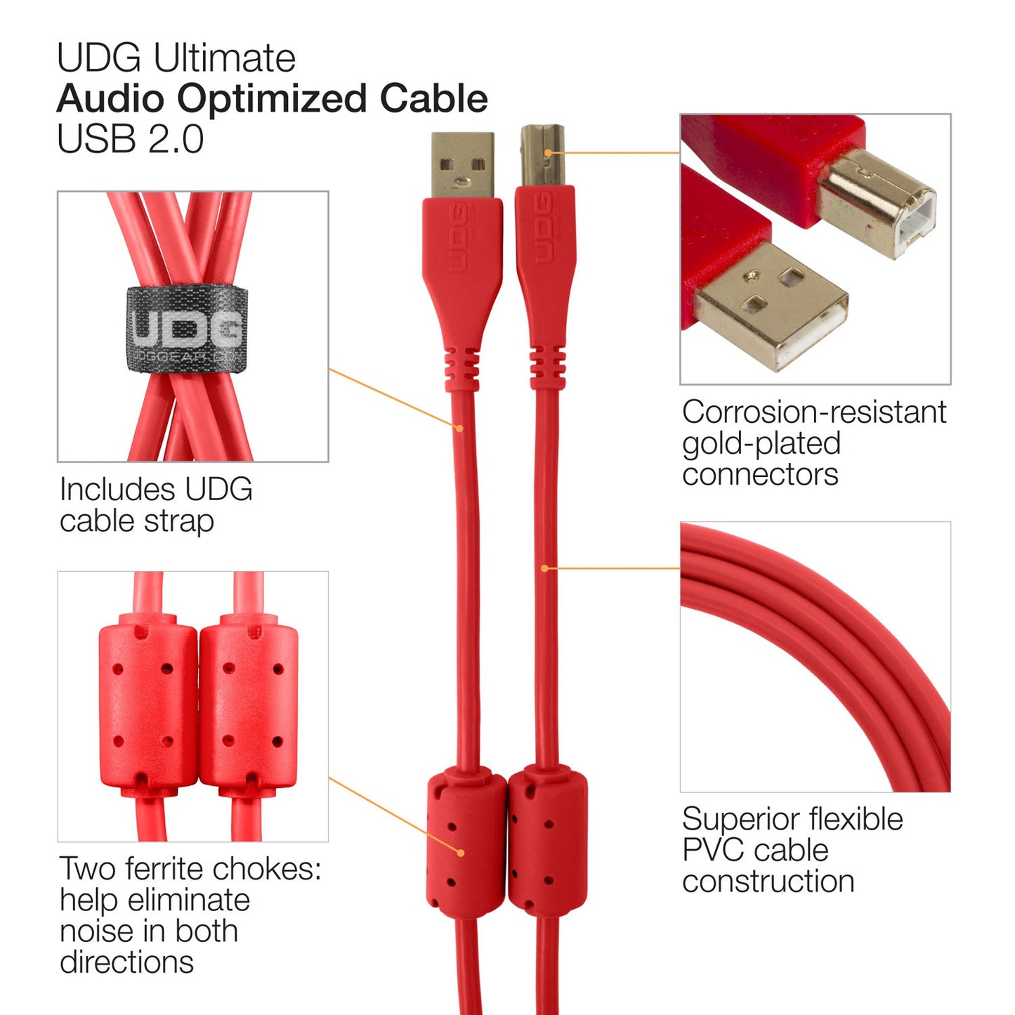 UDG Ultimate USB Cable 2.0 A-B Red Straight