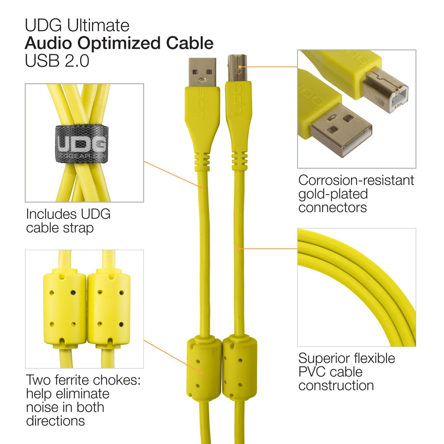 UDG Ultimate USB Cable 2.0 A-B Yellow Straight