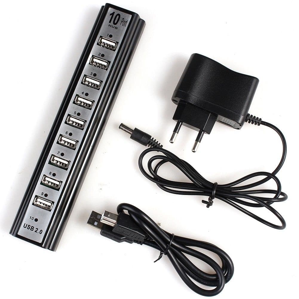 USB Hub 10-Port w/ Adapter