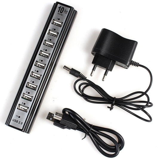 USB Hub 10-Port w/ Adapter